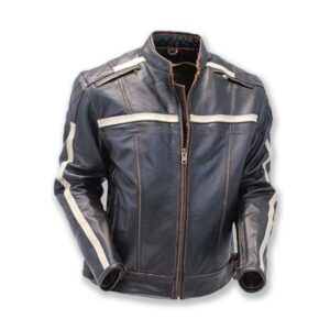 Retro Café Racer Vintage Motorcycle Gray Leather Jacket