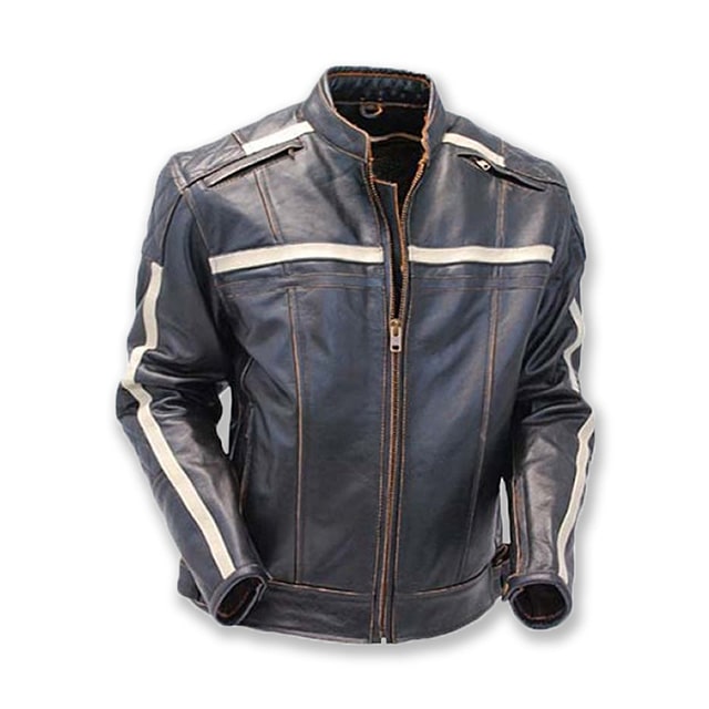 Retro Café Racer Vintage Motorcycle Gray Leather Jacket