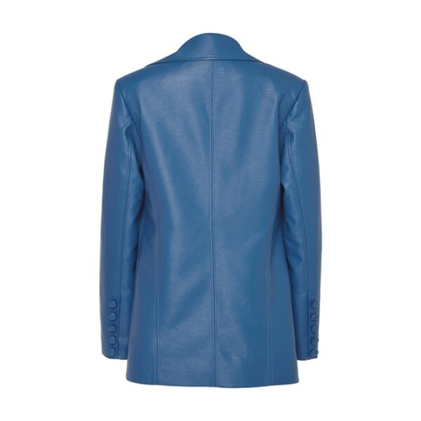 Rich Blue Double Breasted Button Leather Blazer