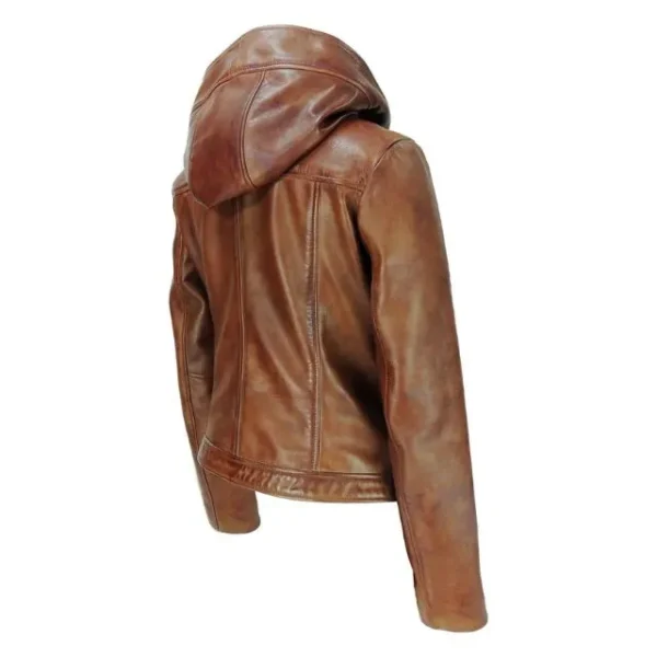 Sasha Womens Brown Hooded Leather Jacket