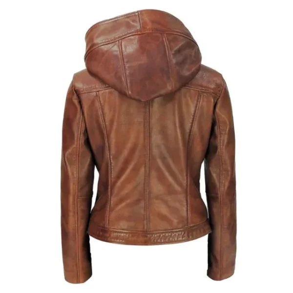 Sasha Womens Brown Hooded Leather Jacket