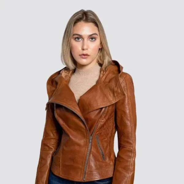 Sasha Womens Brown Hooded Leather Jacket