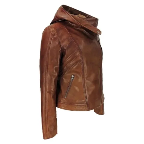 Sasha Womens Brown Hooded Leather Jacket