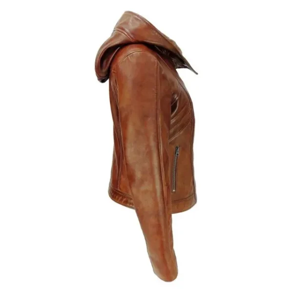 Sasha Womens Brown Hooded Leather Jacket