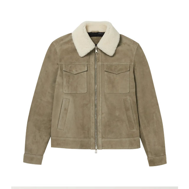 Shearling Trimmed Suede Trucker Jacket