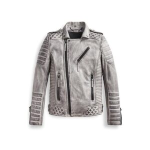 Smoke Gray Distressed Mens Designer Leather Jacket
