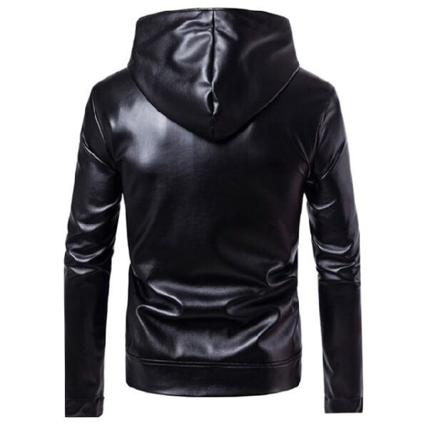 Men’s Fashion Slanted Leather Hooded Jacket