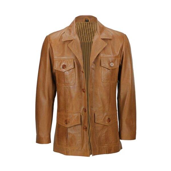 Tan Brown Vintage Military Style Leather Blazer