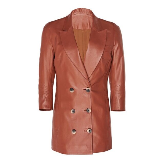 Women Trendy Double Breasted Button Leather Blazer