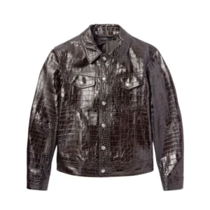 Black Croc-Embossed Leather Jacket for Men
