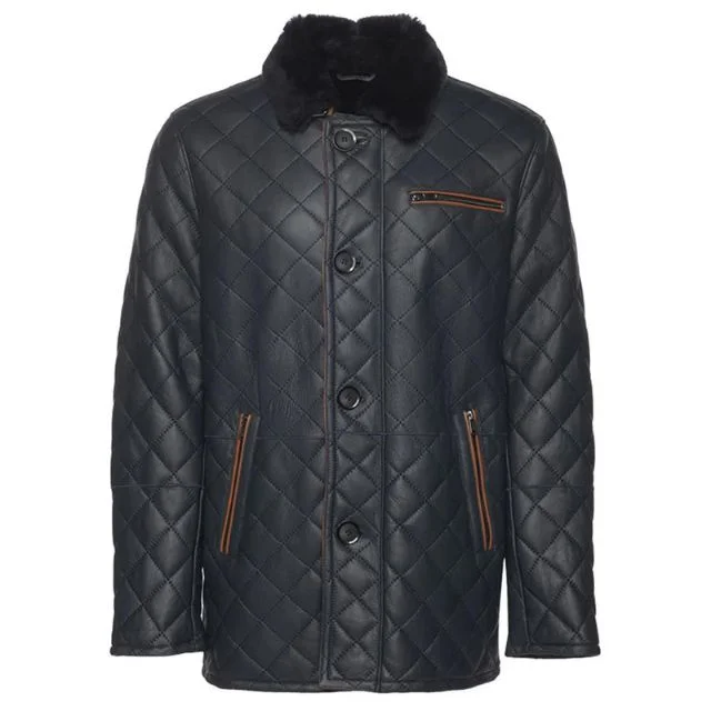 Black Men’s Quilted Sheepskin Shearling Coat