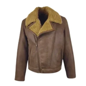 Brown Men’s Premium Faux Fur Lined Real Suede Leather Jacket