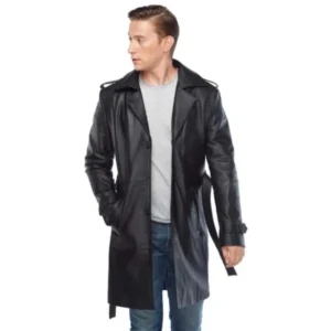 Classic Black Sheepskin Leather Overcoat