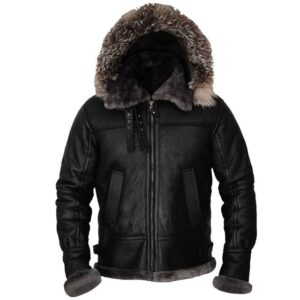 Shearling-Style Leather Hoodie
