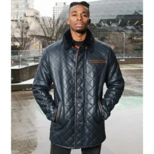 Black Men’s Quilted Sheepskin Shearling-Style Coat