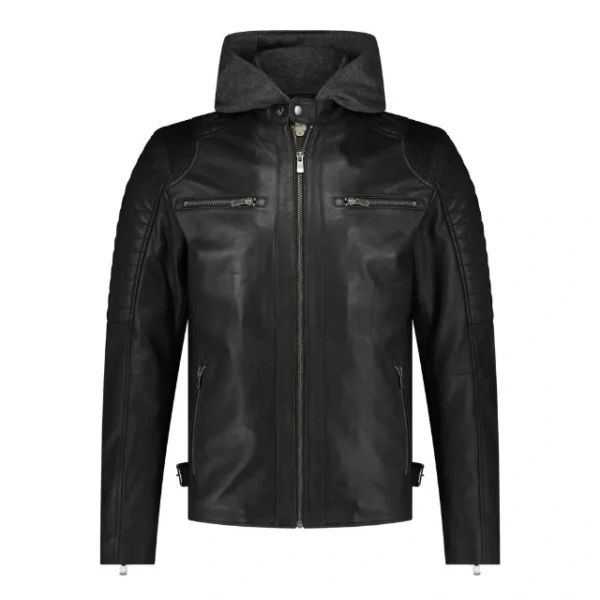 Real Sheepskin Mens Casual Jacket With Removable Hood