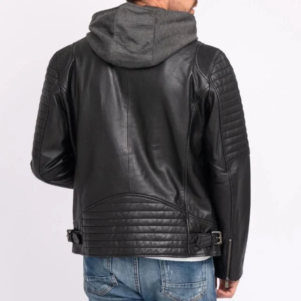 Real Sheepskin Mens Casual Jacket With Removable Hood