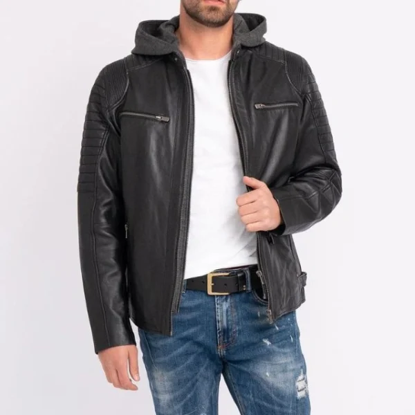 Real Sheepskin Mens Casual Jacket With Removable Hood