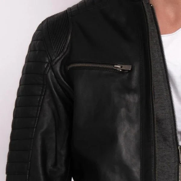 Real Sheepskin Mens Casual Jacket With Removable Hood