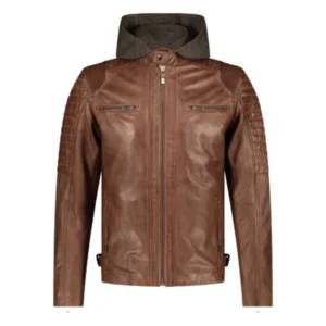 Real Sheepskin Mens Casual Jacket With Removable Hood
