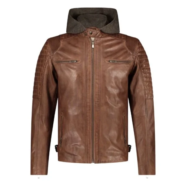 Real Sheepskin Mens Casual Jacket With Removable Hood
