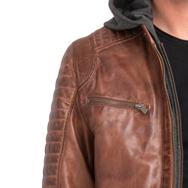 Real Sheepskin Mens Casual Jacket With Removable Hood