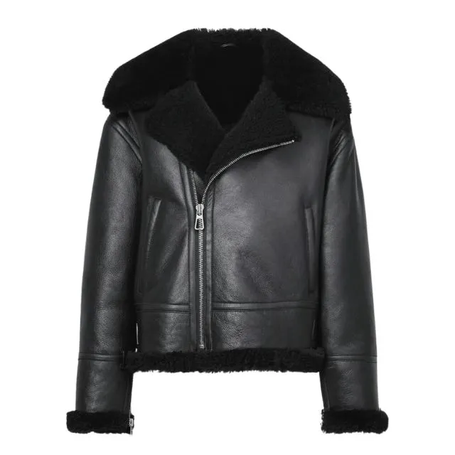 Women Shearling Lined Leather Jacket
