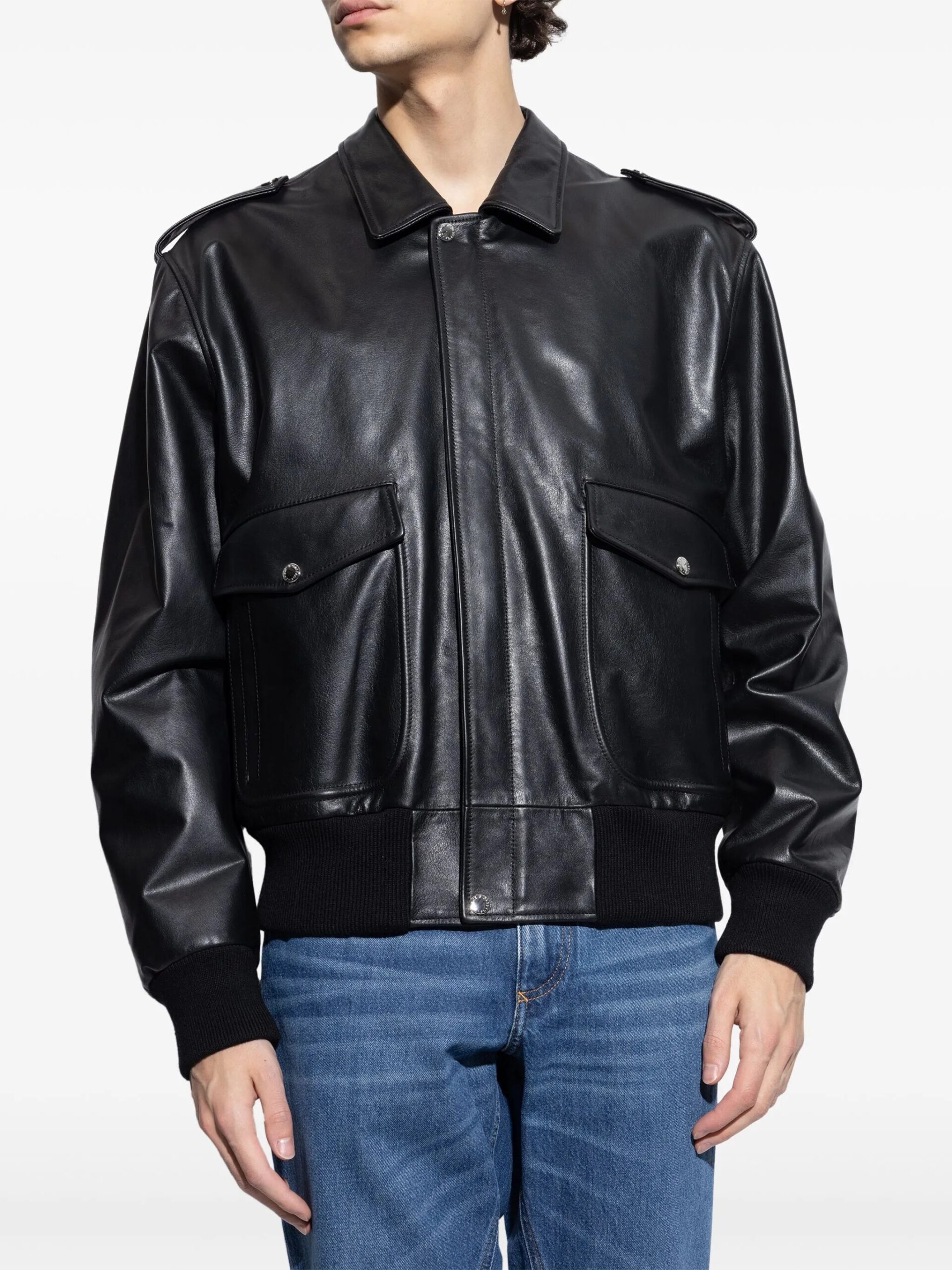 BUNERI Black Leather Bomber Jacket – 2