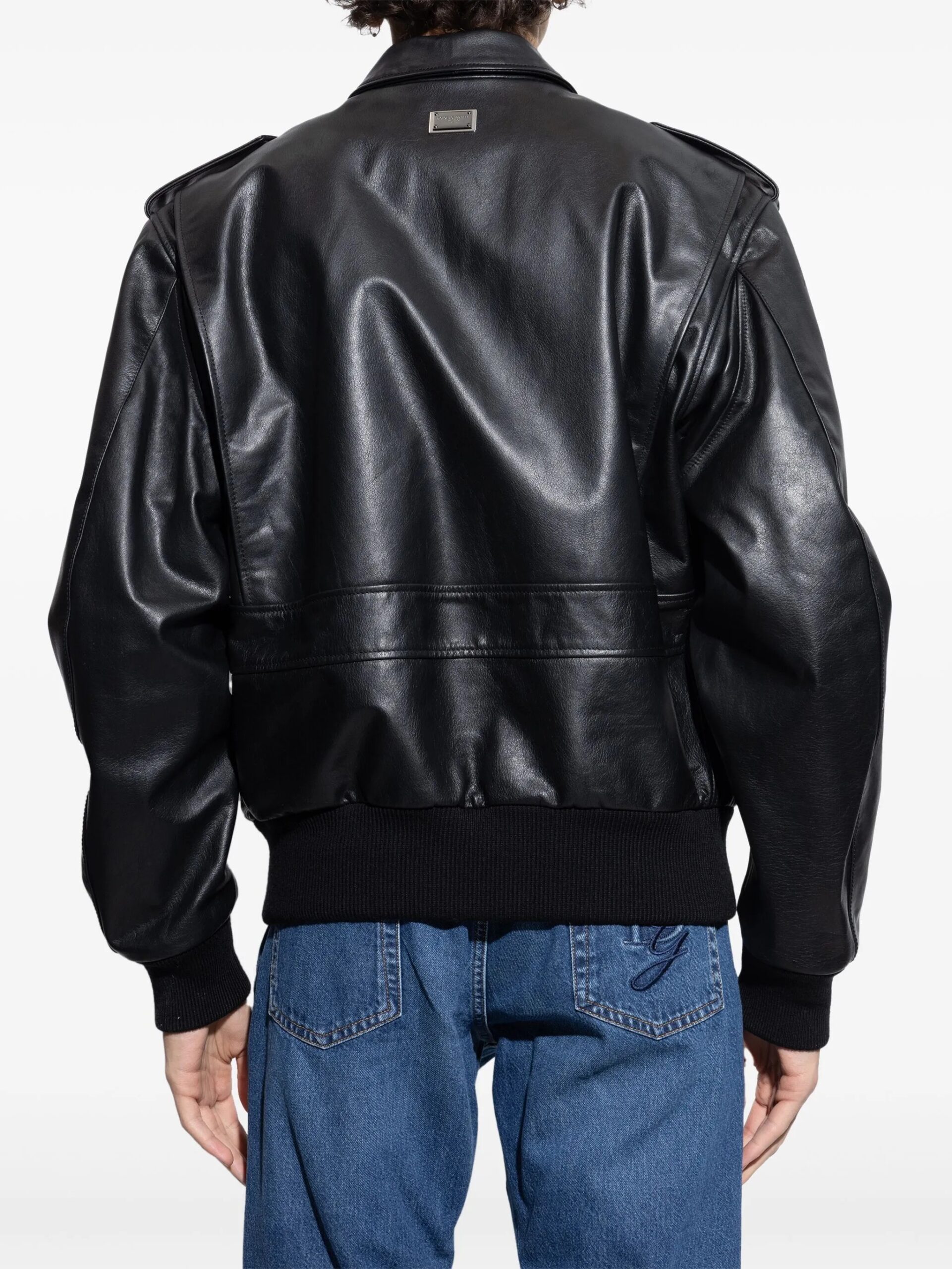 BUNERI Black Leather Bomber Jacket – 3