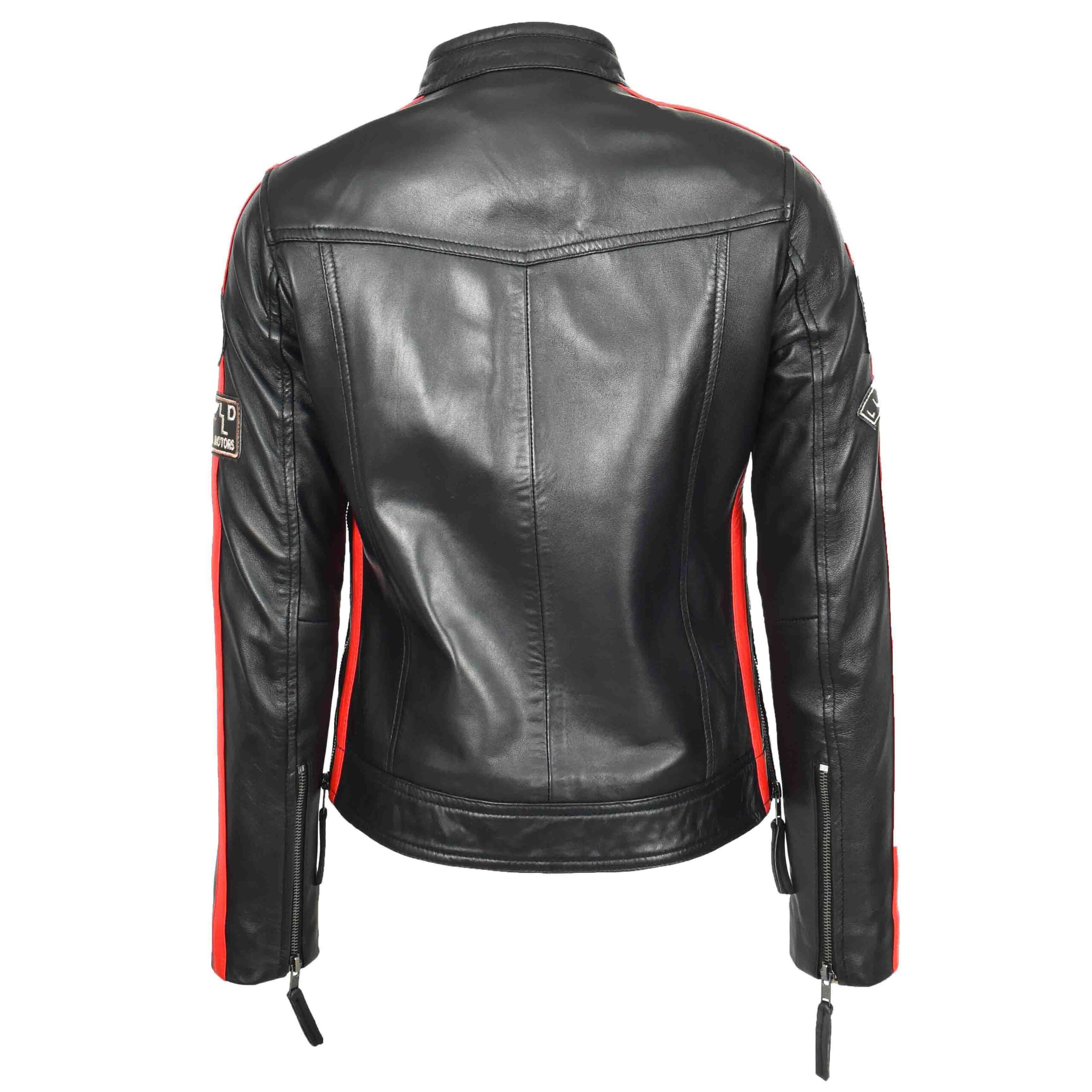 BUNERI Women's Leather Cafe Racer Biker Jacket Motorcycle Badges Black – 2