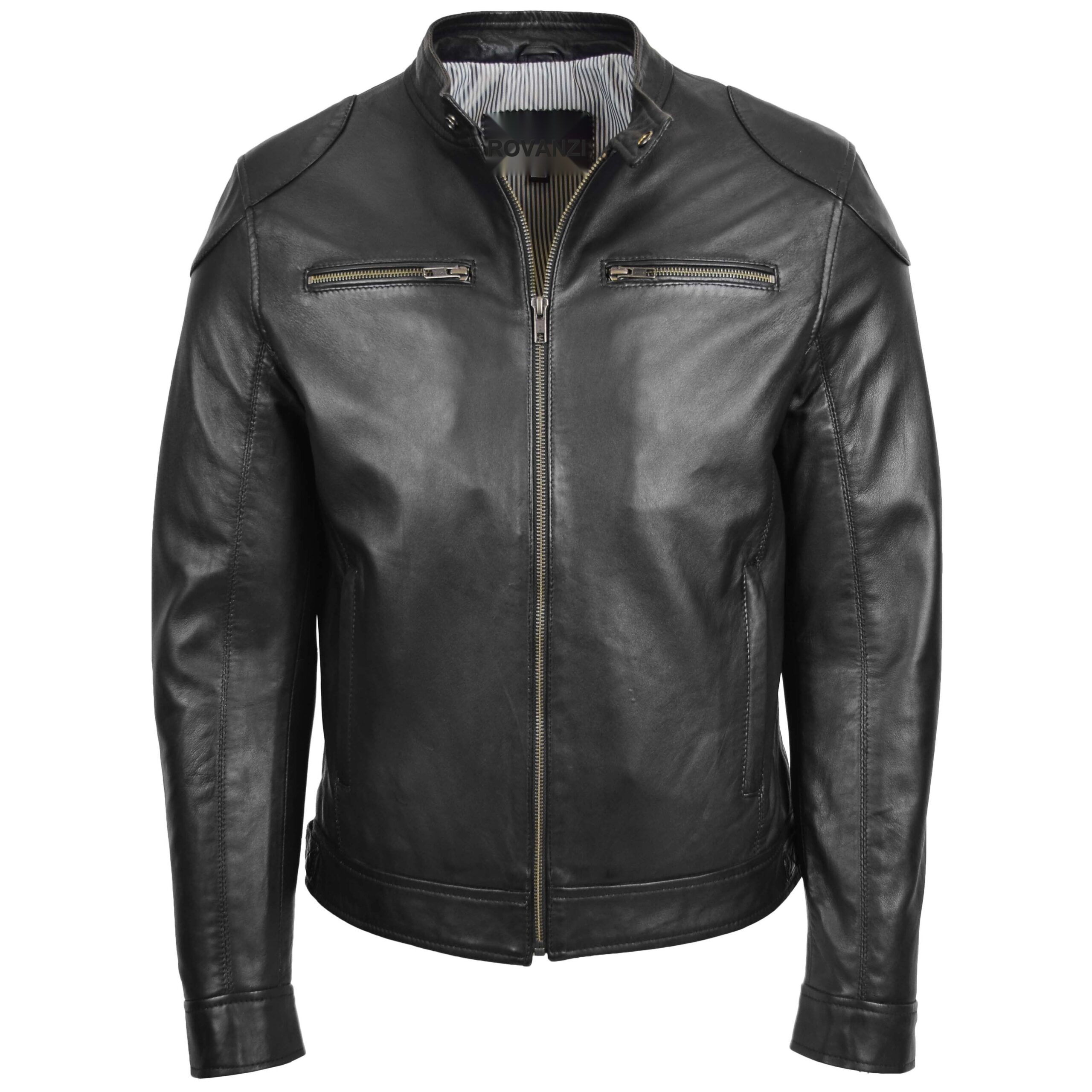 BUNERI Men's Biker Soft Casual Leather Jacket Black