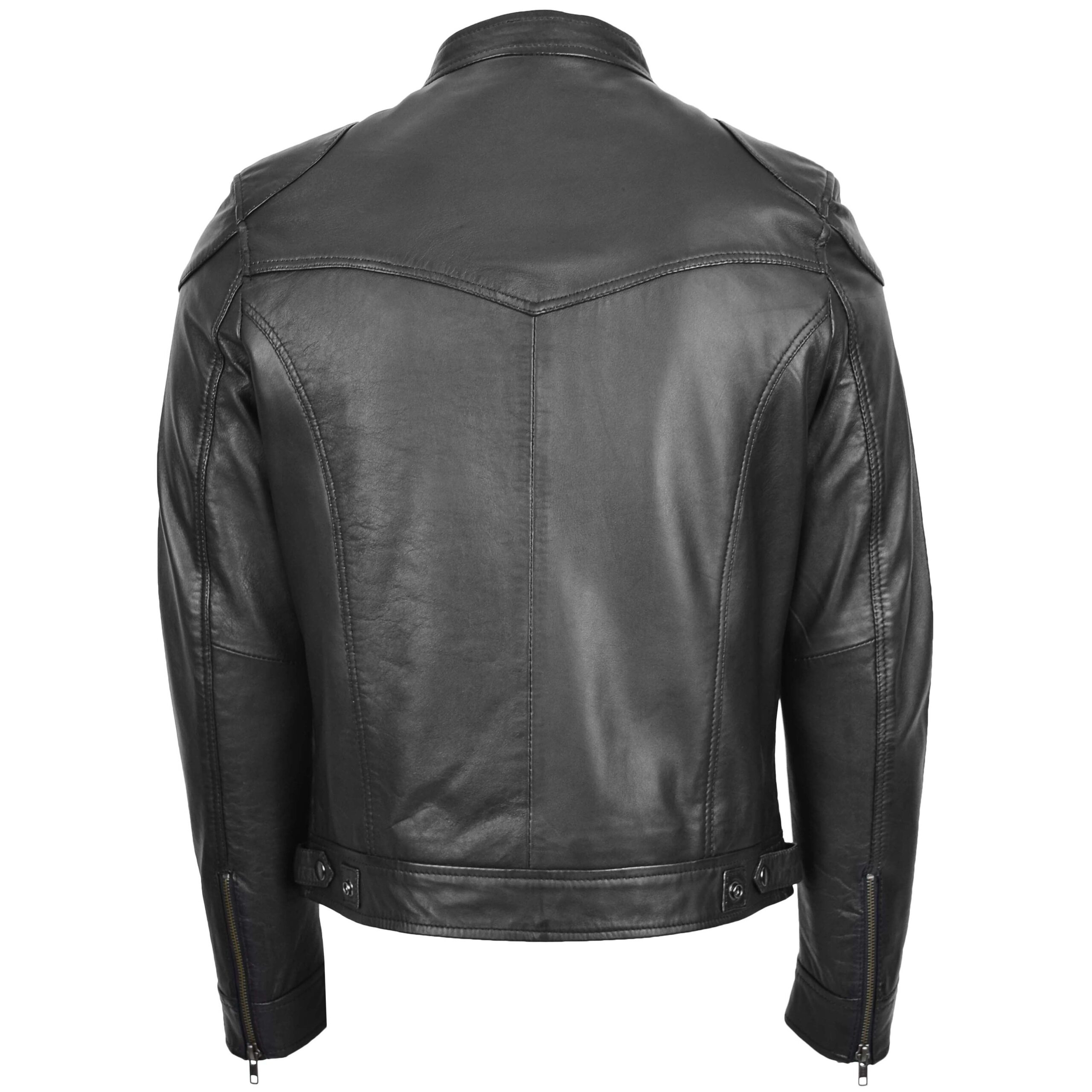 BUNERI Men's Biker Soft Casual Leather Jacket Black – 2