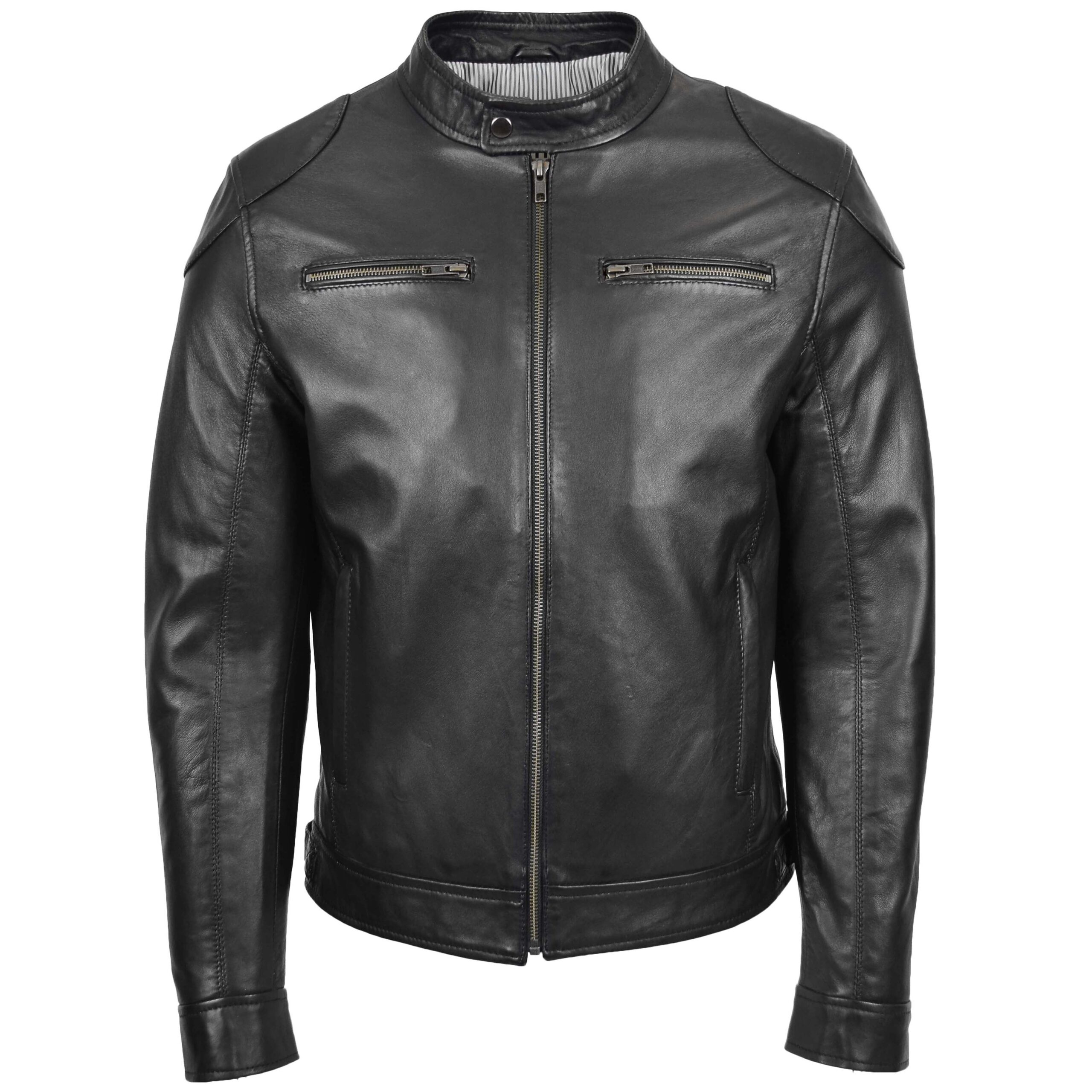 BUNERI Men's Biker Soft Casual Leather Jacket Black – 3