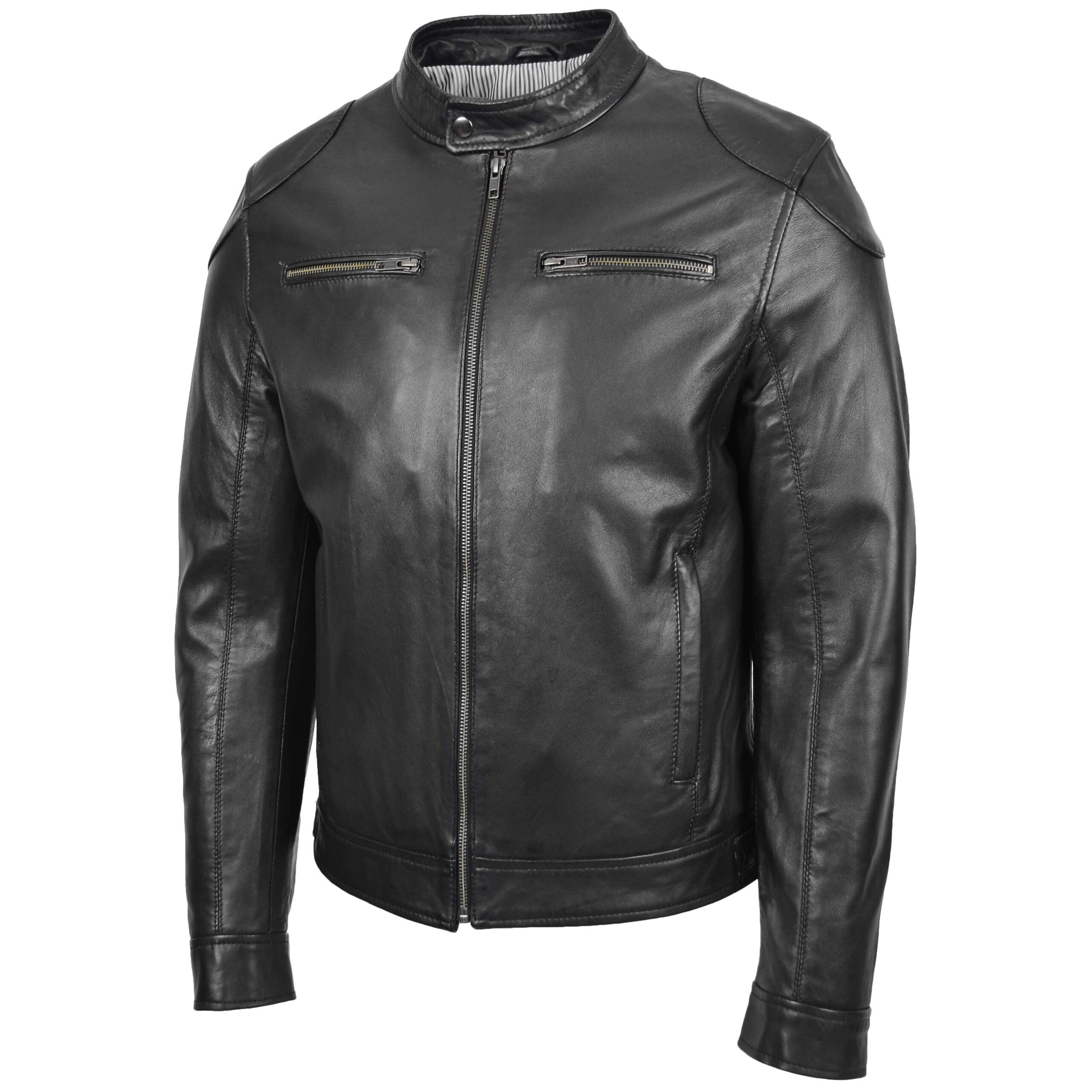 BUNERI Men's Biker Soft Casual Leather Jacket Black – 4