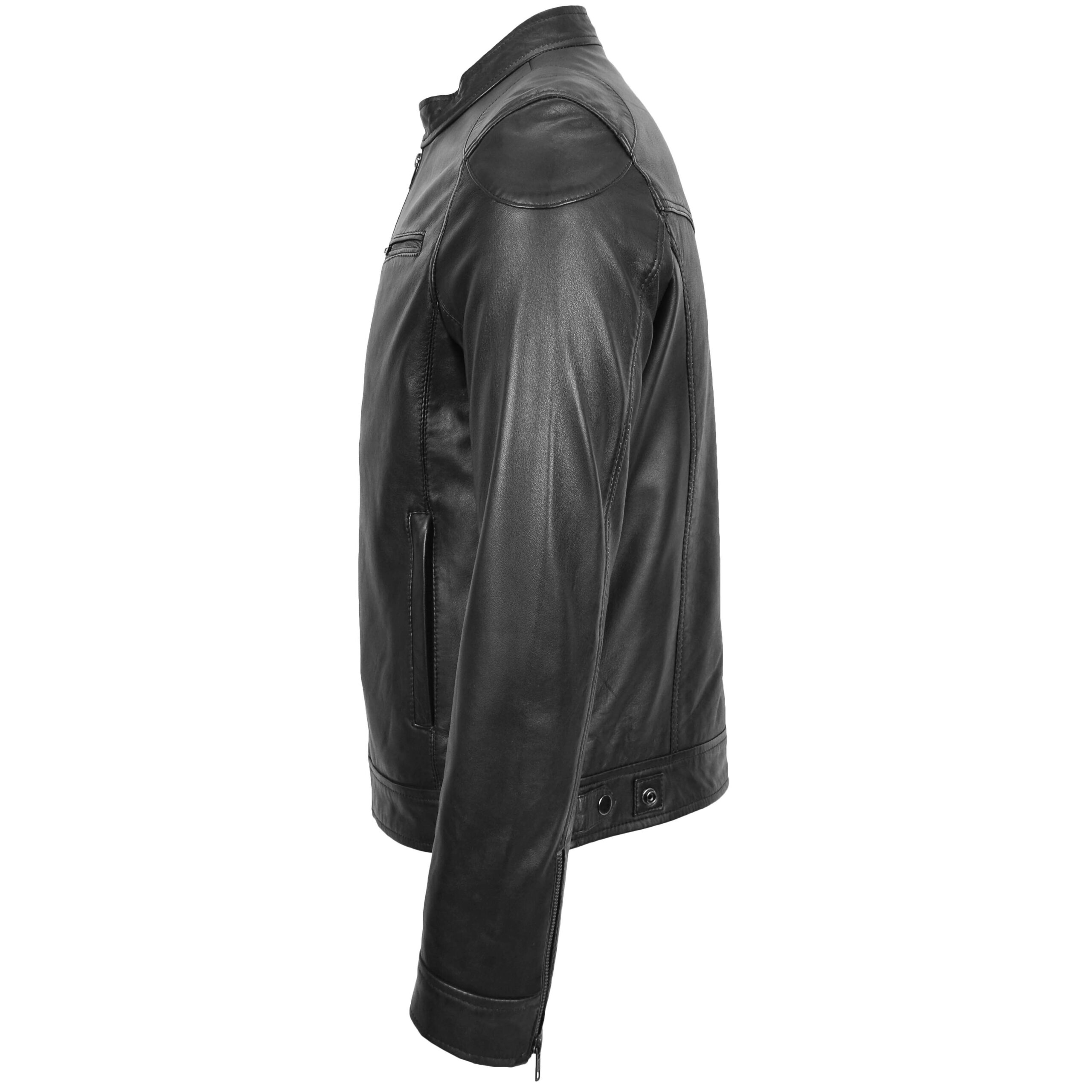 BUNERI Men's Biker Soft Casual Leather Jacket Black – 5