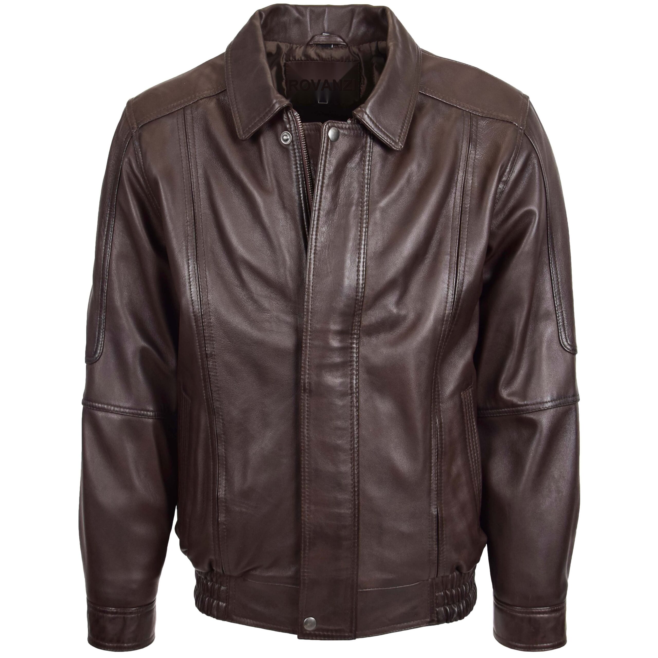 BUNERI Men's Bomber Leather Jacket Classic Style Brown Nappa