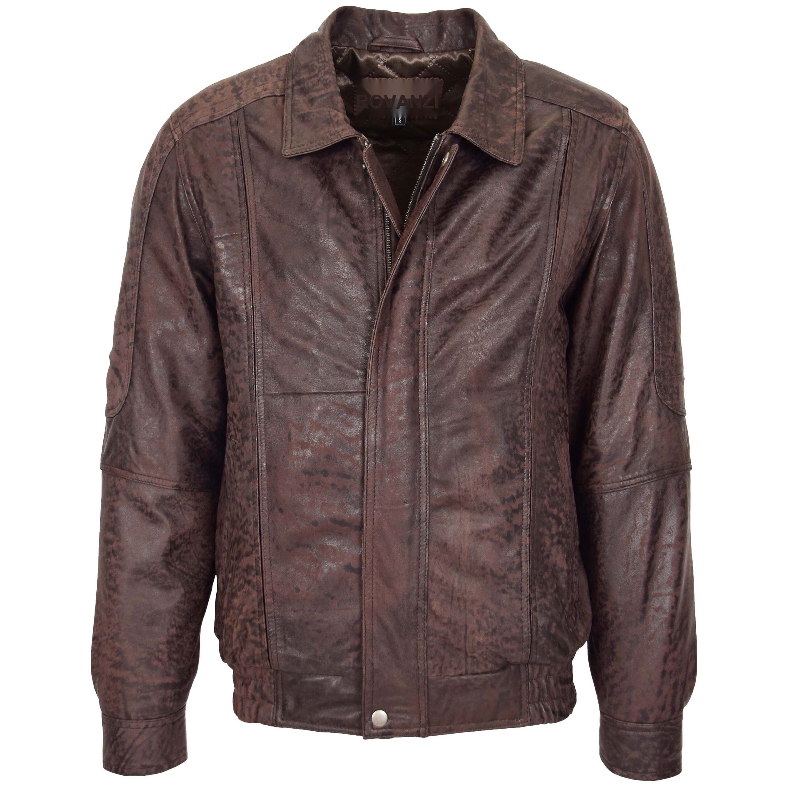 BUNERI Brown Nubuck Classic Style Leather Bomber Jacket