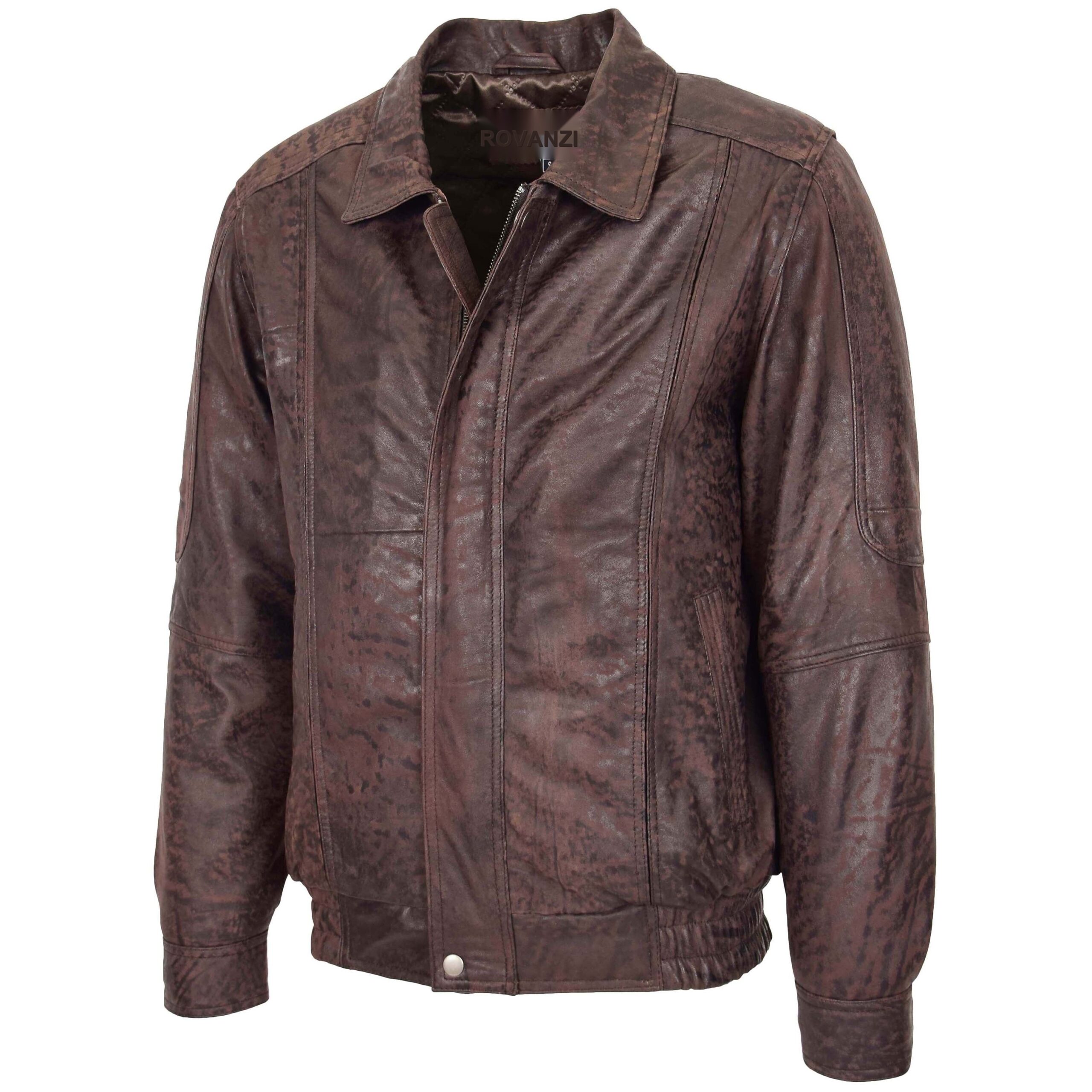 BUNERI Brown Nubuck Classic Style Leather Bomber Jacket – 4