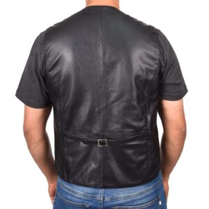 BUNERI Black Leather Button Fastening Vest