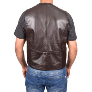 BUNERI Men’s Brown Leather Vest Button-Fastening