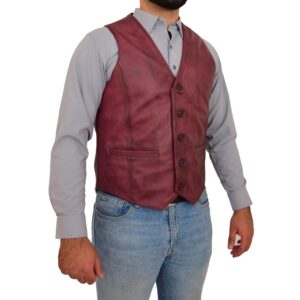 BUNERI Men’s Burgundy Leather Vest