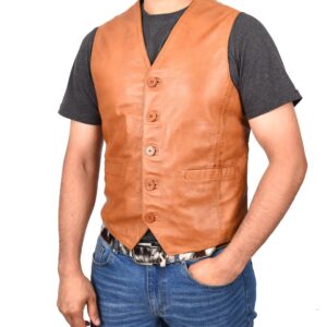BUNERI Men’s Tan Leather Vest