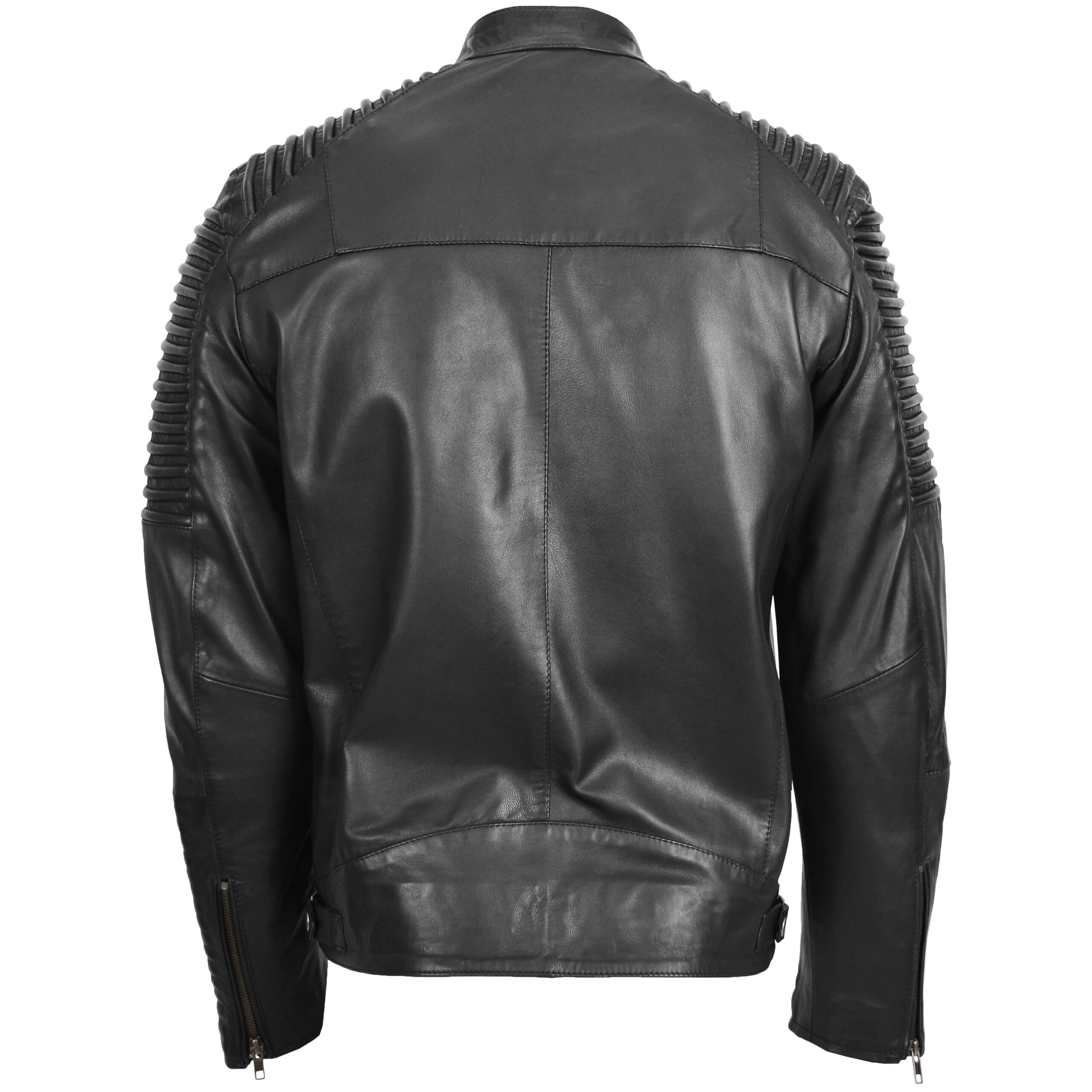 BUNERI Men's Casual Soft Leather Biker Jacket Black – 2