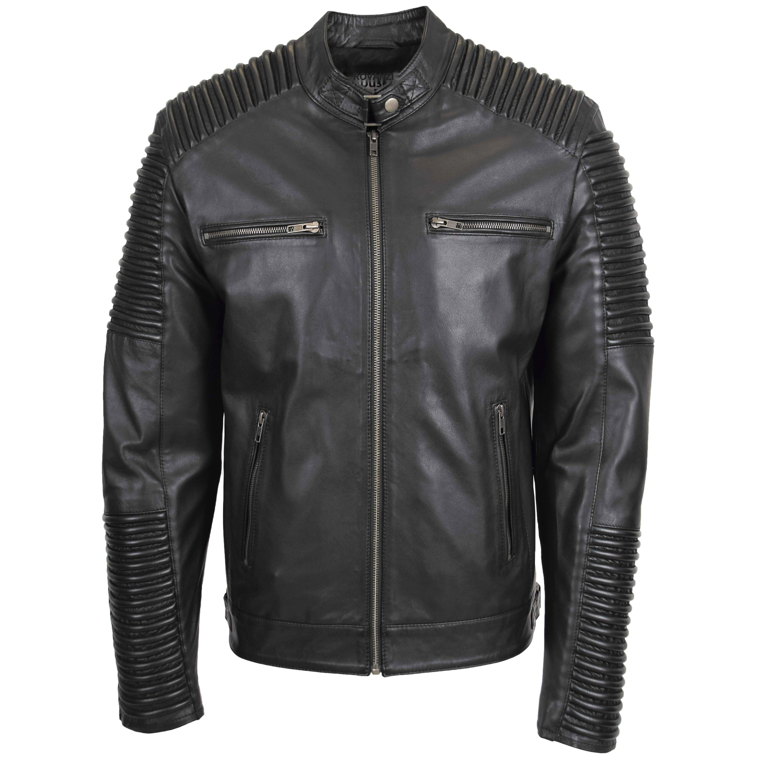 BUNERI Men's Casual Soft Leather Biker Jacket Black – 3