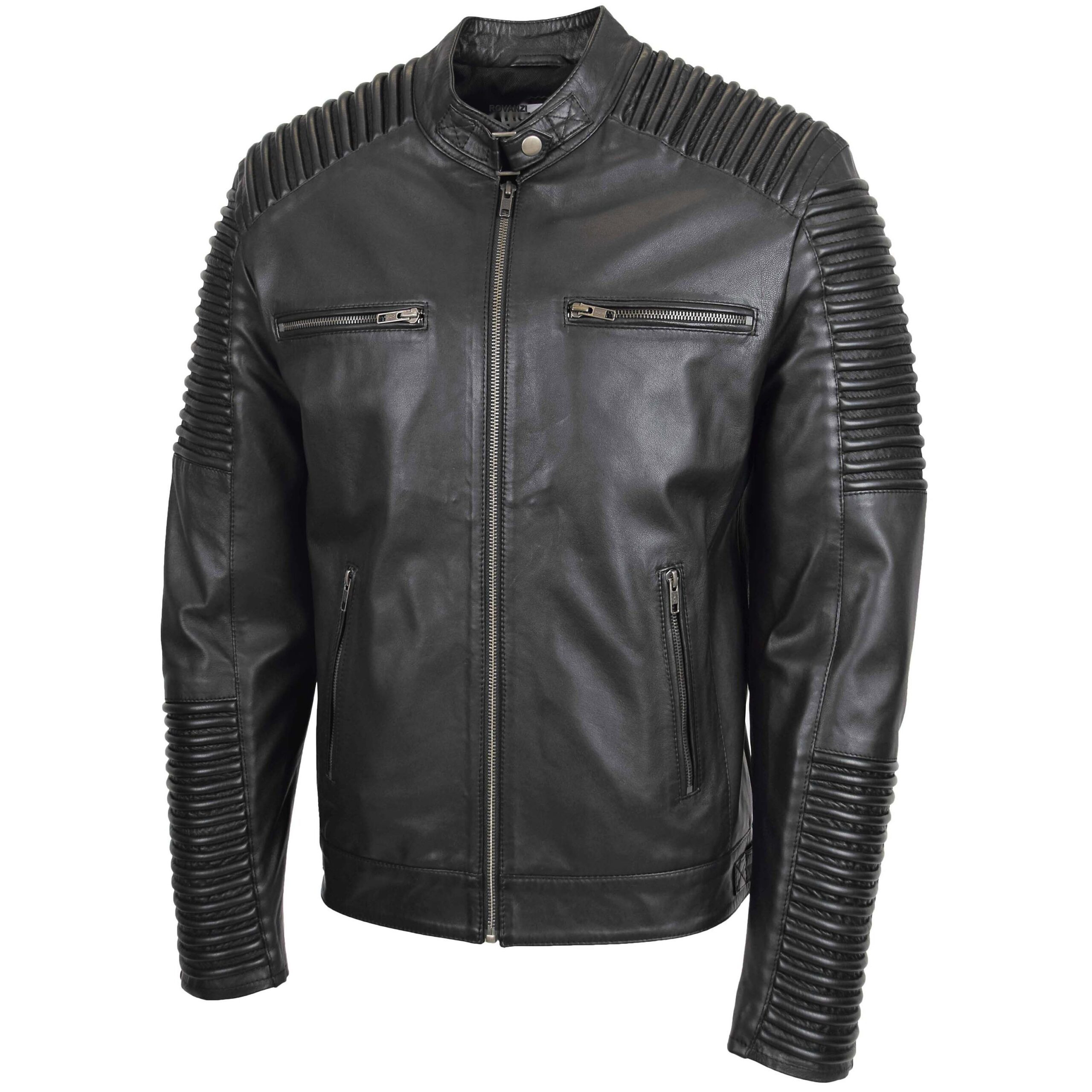 BUNERI Men's Casual Soft Leather Biker Jacket Black – 4