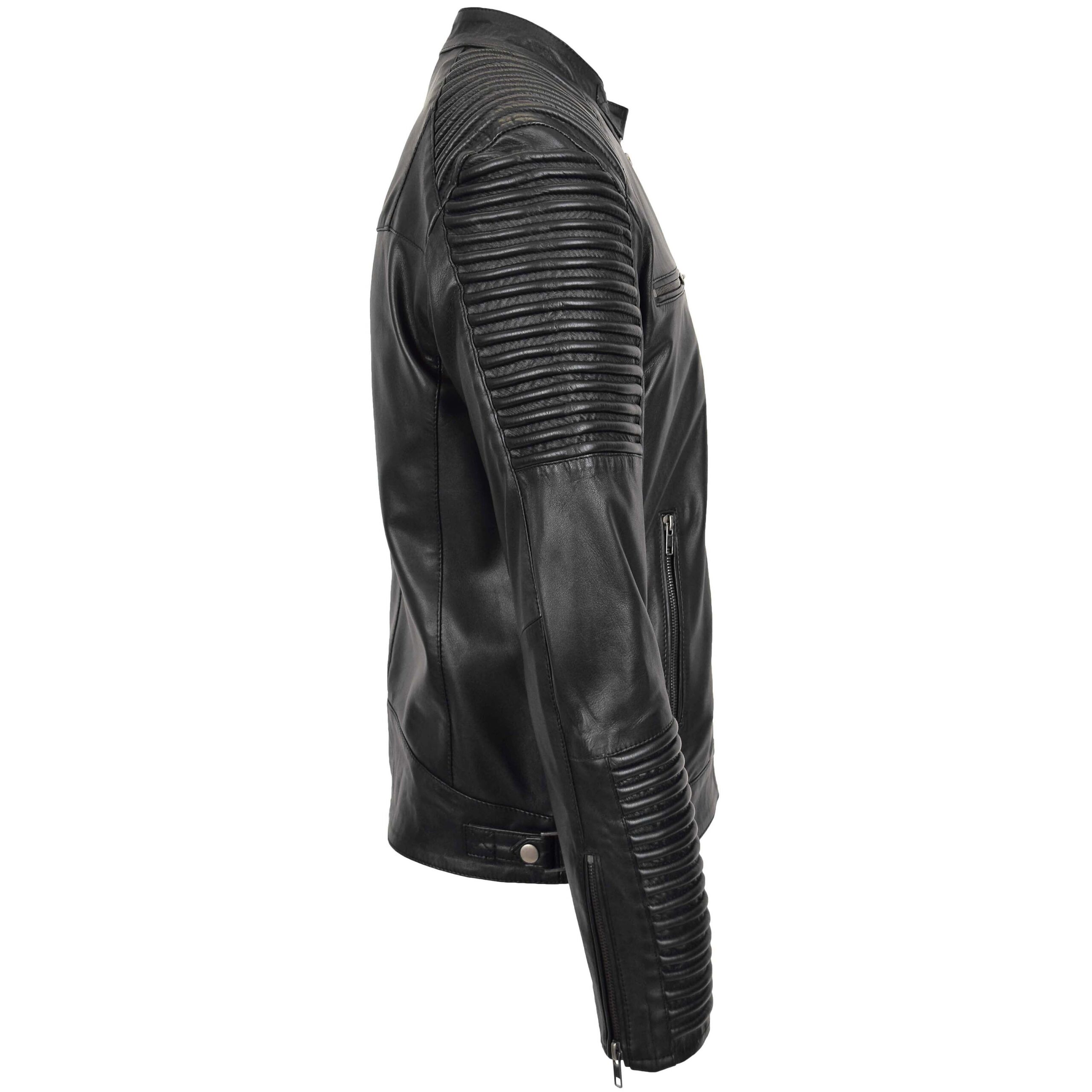 BUNERI Men's Casual Soft Leather Biker Jacket Black – 5