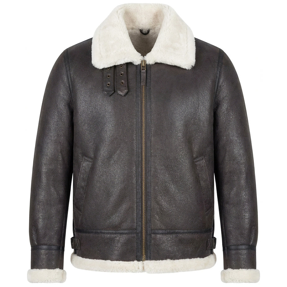 BUNERI Classic B3 Men's Original Sheepskin Jacket Stone Vintage White
