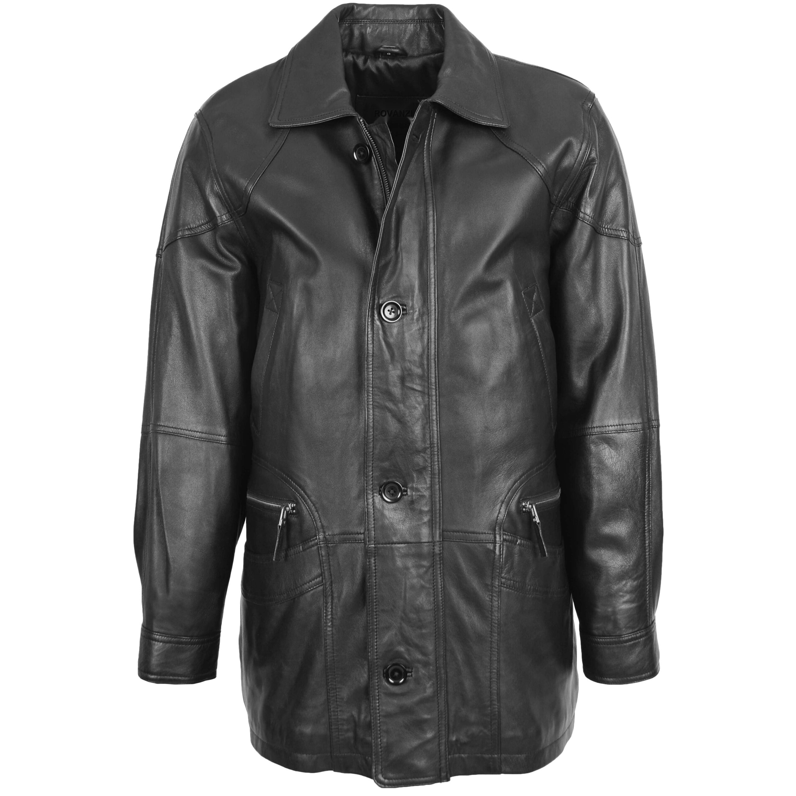 BUNERI M2 Men's Classic Leather Winter Car Coat Black