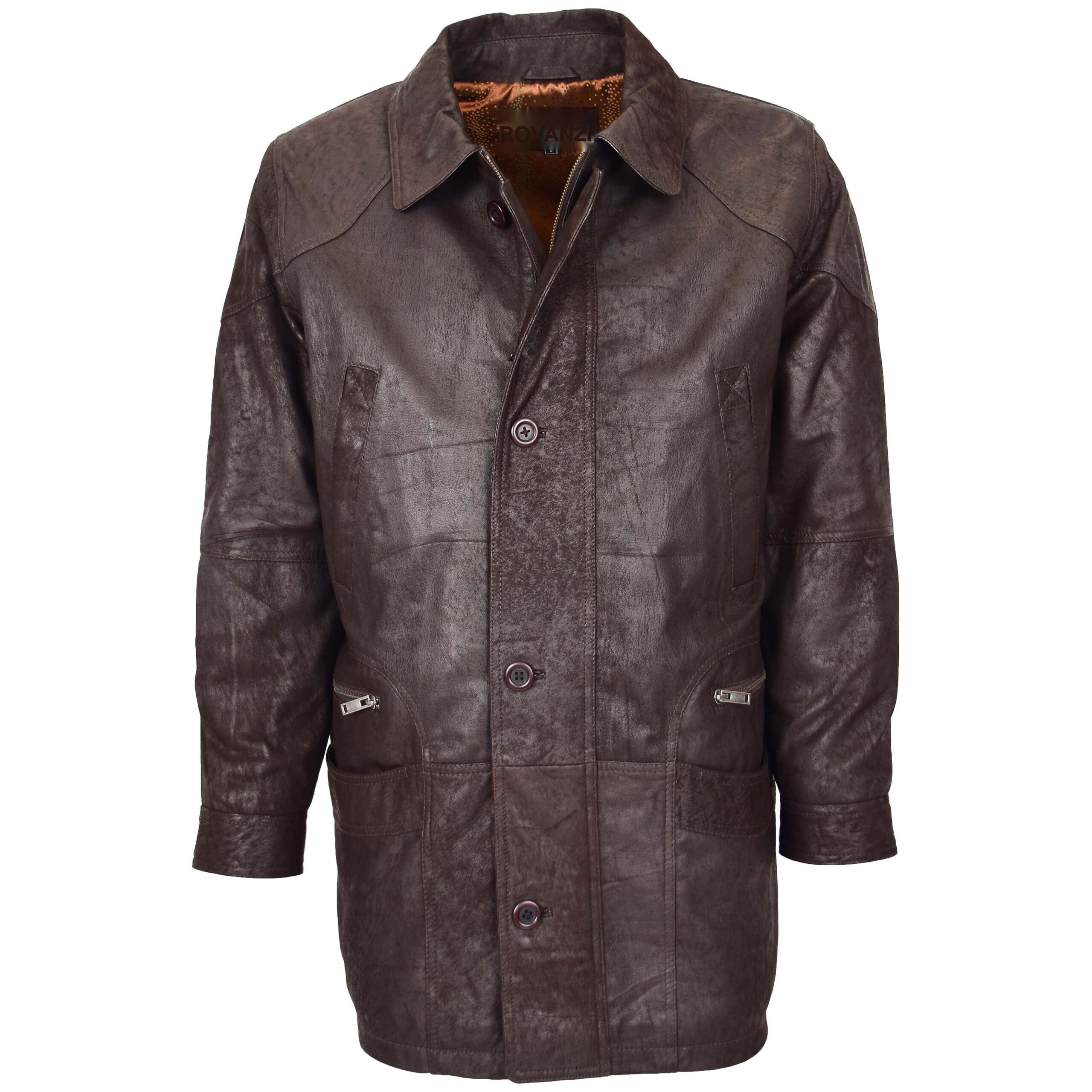 BUNERI M2 Brown Classic Leather Winter Car Coat