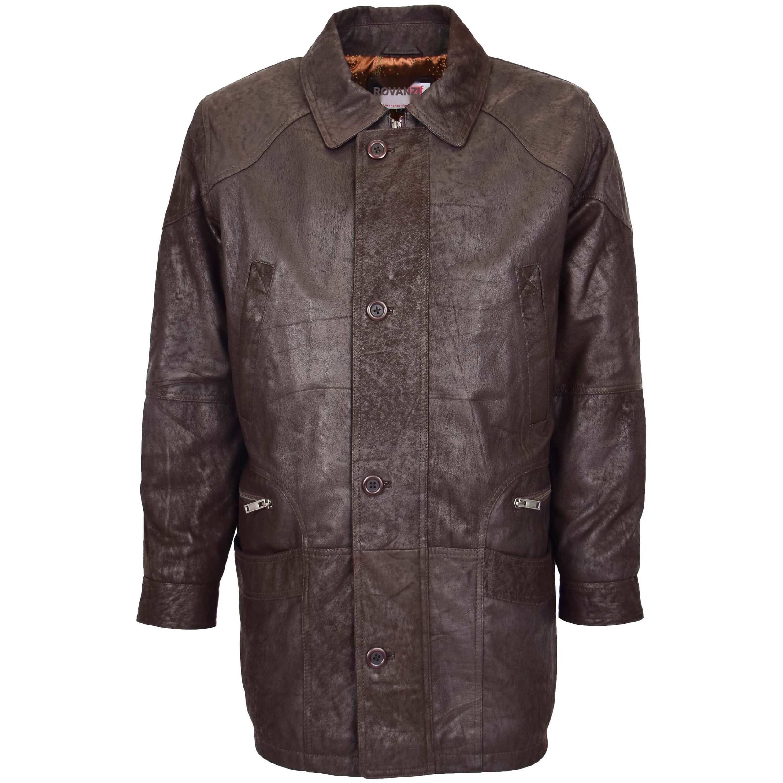 BUNERI M2 Brown Classic Leather Winter Car Coat – 3